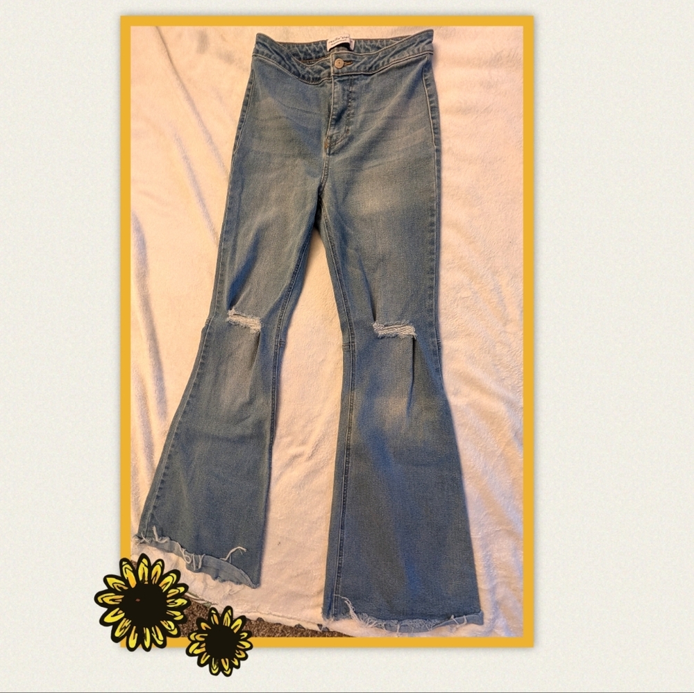 Vanilla Star Light Blue Distressed Flare Jeans